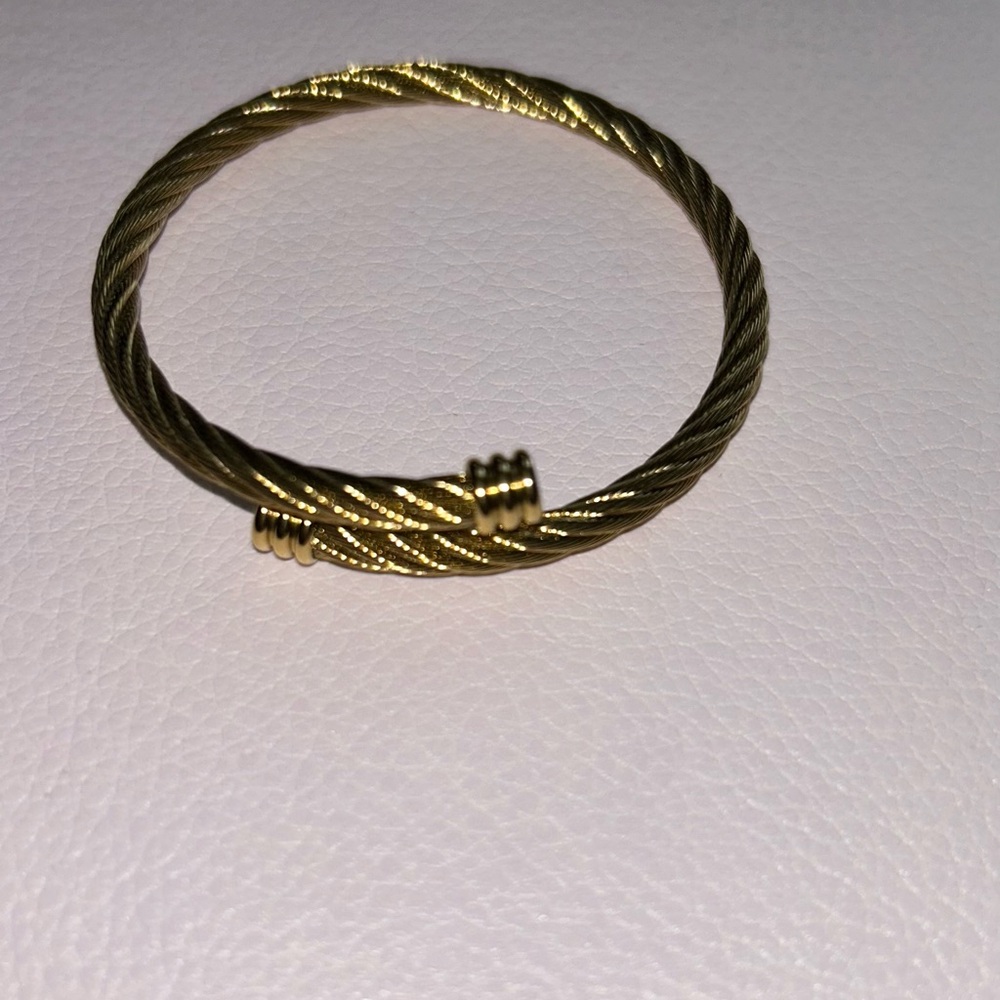 Twisted 18K Gold Plated Cable Cuff Adjustable Stainless Steel Bangle Bracelet - Picture 4 of 4